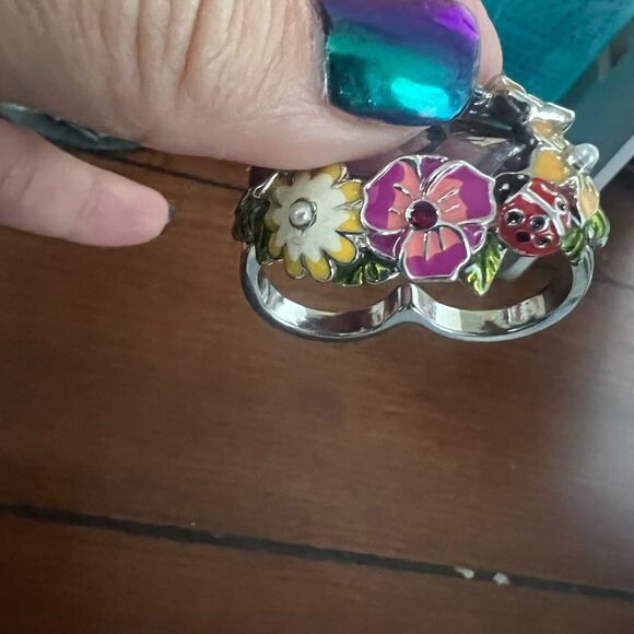 RARE! VTG Y2K? AVON *Floral* Butterfly Double 2 finger Ring M 7/8 - Picture 12 of 12